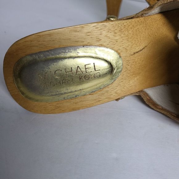 Michael Kors Brown Suede Leather & Wood Slide Heel Platform Mules Size 11 M - Picture 8 of 9